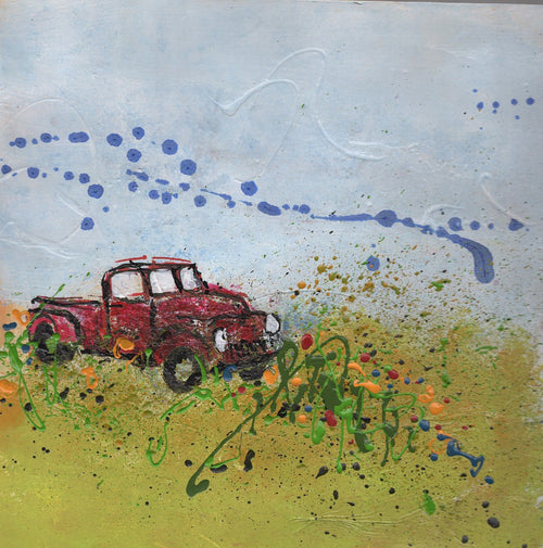 Watermedia painting, Red Truck by Christine Alfery
