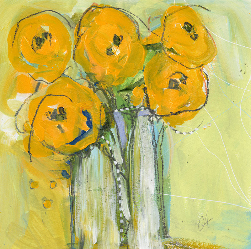 Watermedia painting, Wonderful Yellow Flowers by Christine Alfery