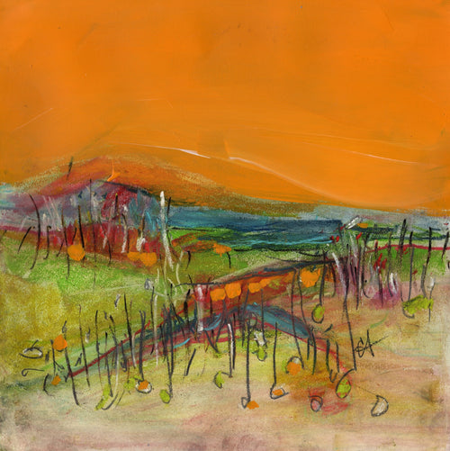 Watermedia painting, Orange Sky by Christine Alfery