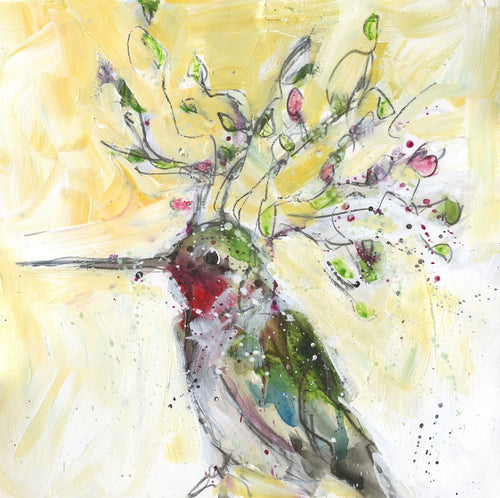 Water media painting, All Dressed Up - Hummer by Christine Alfery