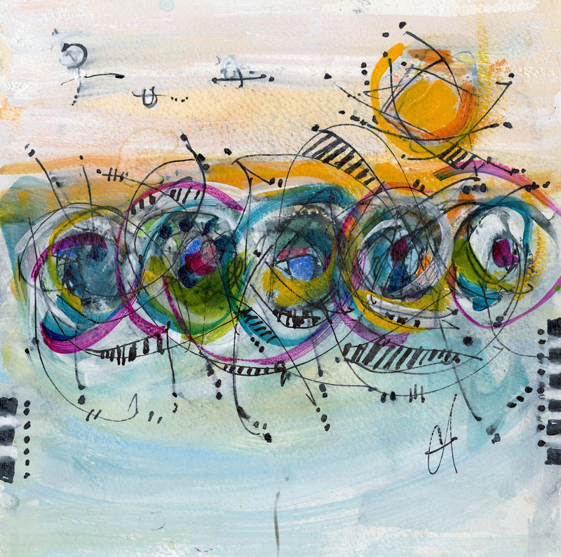 Water media painting, And The Wheels Go Round And Round by Christine Alfery