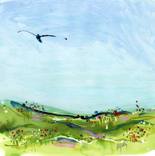 Water media painting, Bird in the Air by Christine Alfery