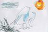 Water media painting, Blue Bird Sun Sky Nest by Christine Alfery