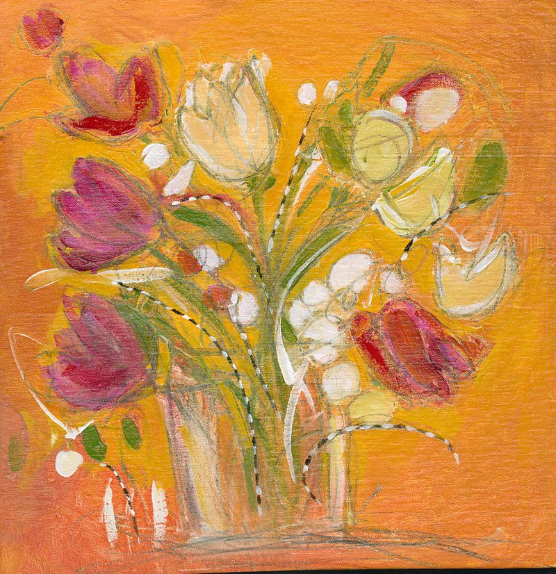 Water media painting, Bouquet in a Glass by Christine Alfery
