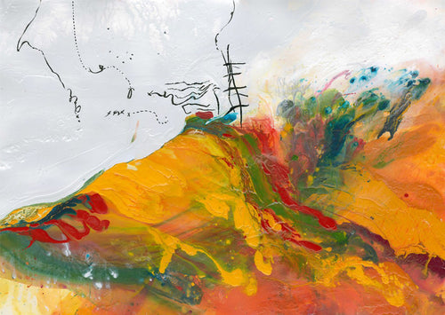 Water media painting, Canary Hillside by Christine Alfery