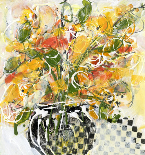 Water media painting, Checkered Vase by Christine Alfery