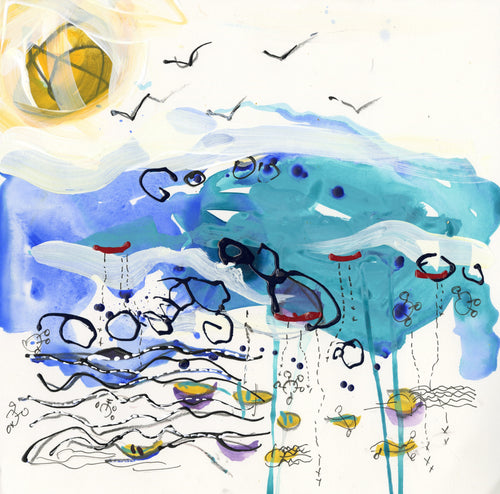 Water media painting Deep Sea Fishing by Christine Alfery