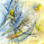 Water media painting, Yellow Birds At The Feeder IV by Christine Alfery