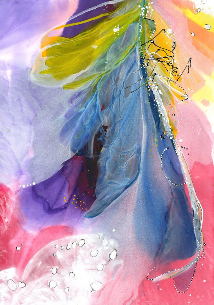 Water media painting, Emerging-Dragonfly by Christine Alfery