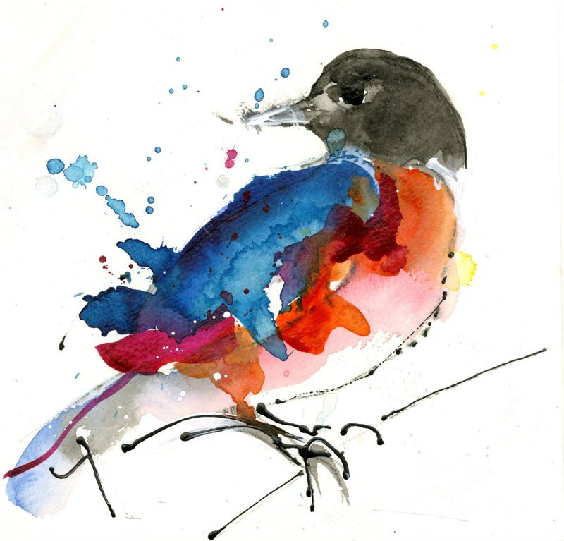 Water media painting, First Robin by Christine Alfery