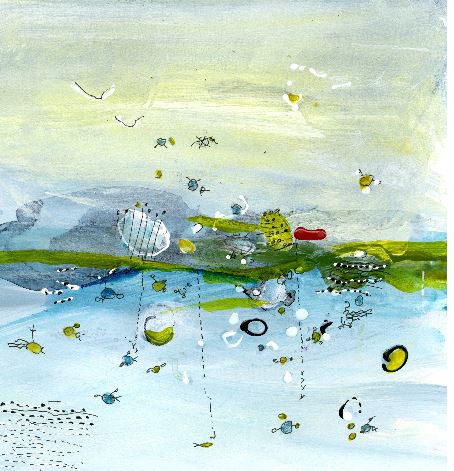 Water media painting, Fishing, Fishing, Fishing by Christine Alfery