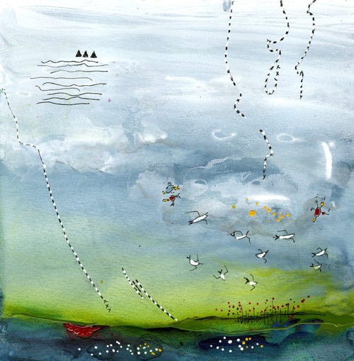 Water media painting, Fishing the Arctic by Christine Alfery