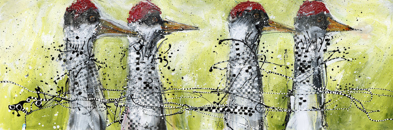 Watermedia painting, Four Cranes by Christine Alfery