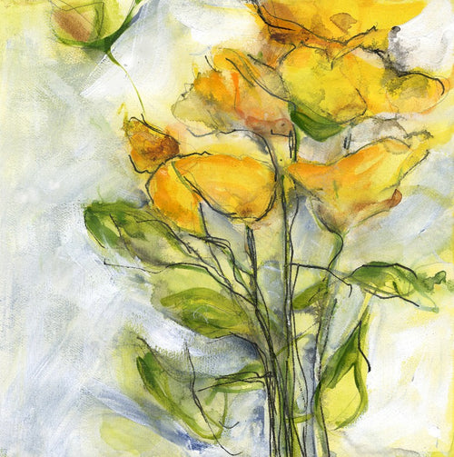 Water media painting, Happy Flowers by Christine Alfery