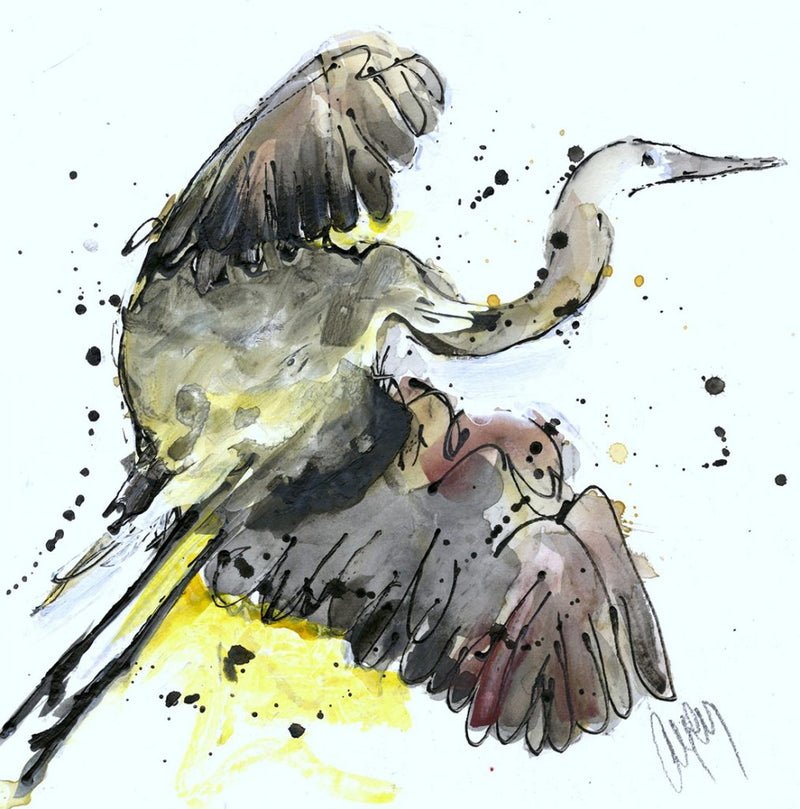 Water media painting, Heron  by Christine Alfery