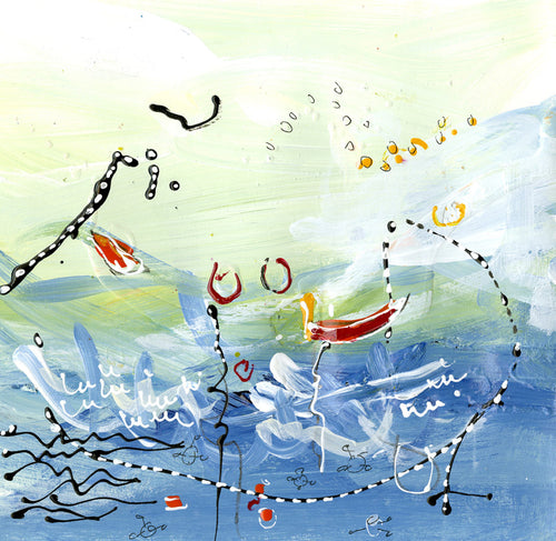 Water media painting, Just Another Day Fishing  by Christine Alfery