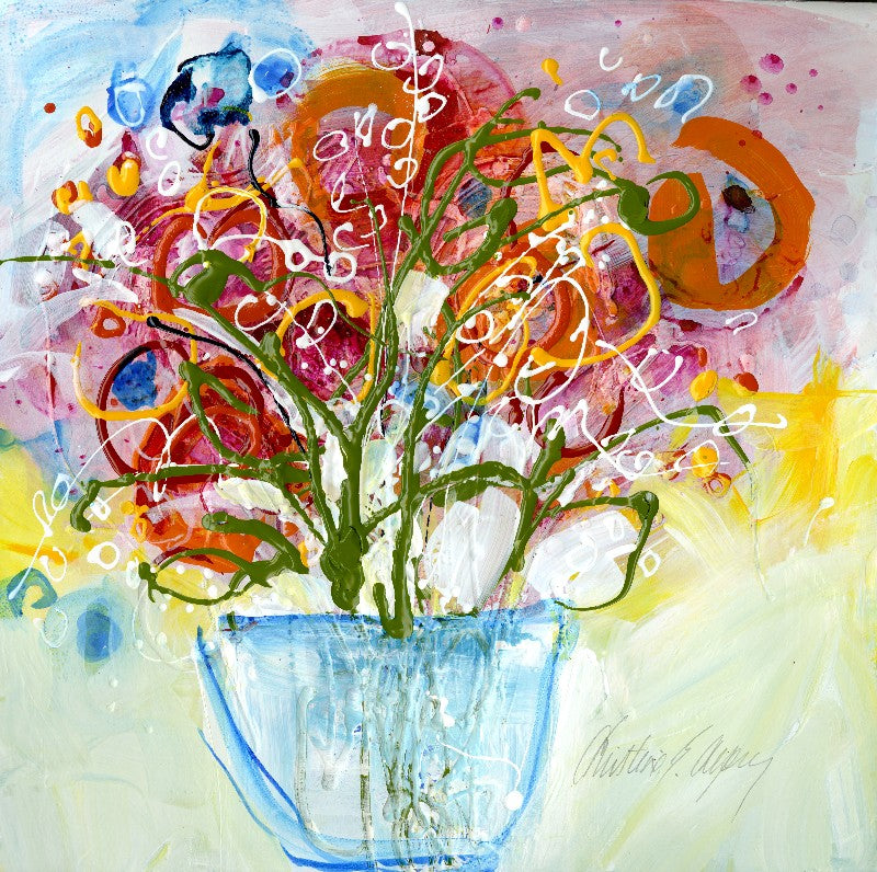 Water media painting, Be Mine Say It With Flowers by Christine Alfery