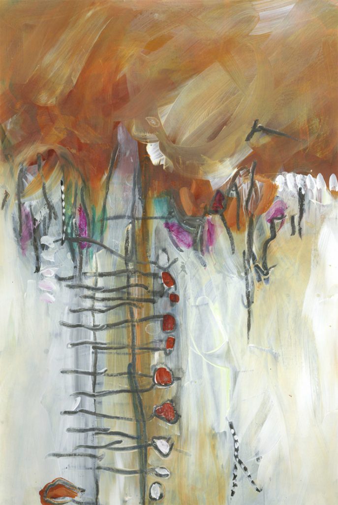 Water media painting, Ladders III by Christine Alfery