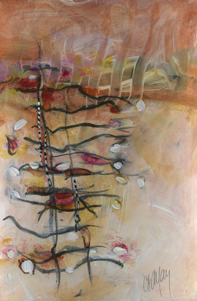 Water media painting, Ladders II by Christine Alfery