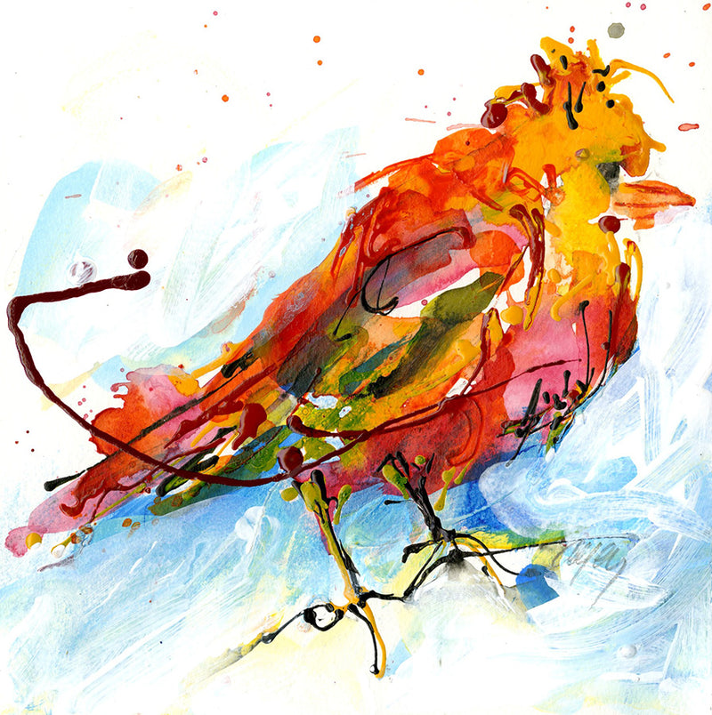 Water media painting, Little Bird's Cousin  by Christine Alfery