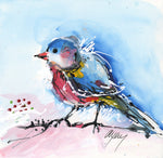 Water media painting,  Little Blue Bird by Christine Alfery
