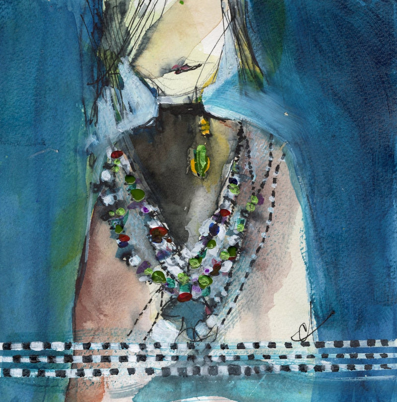 Water media painting, Mary's Necklace by Christine Alfery