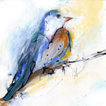 Water media painting, May Blue Bird II by Christine Alfery