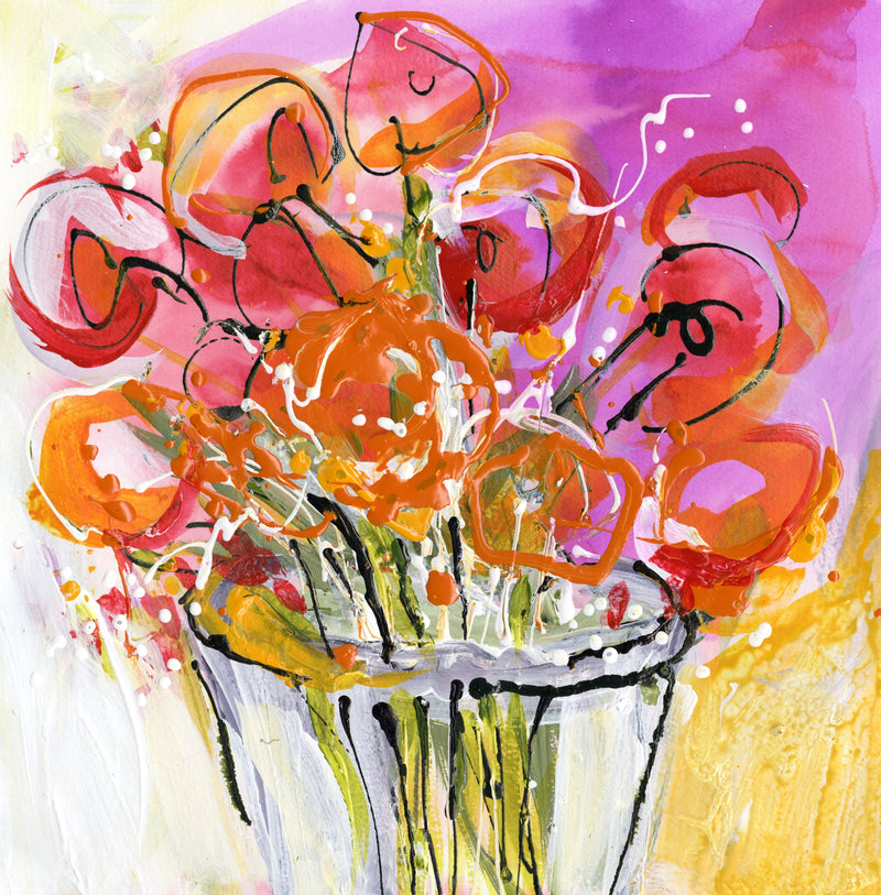 Water media painting, Poppy Bouquet  by Christine Alfery