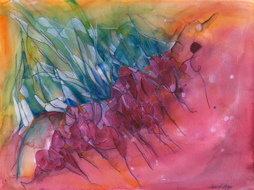 Water media painting, Radishes by Christine Alfery