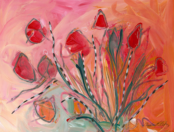 Water media painting, Red Tulips by Christine Alfery