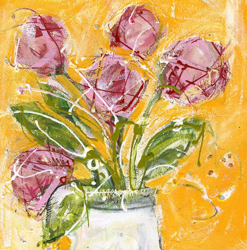 Water media painting, Red and Pink Roses in a Jar by Christine Alfery
