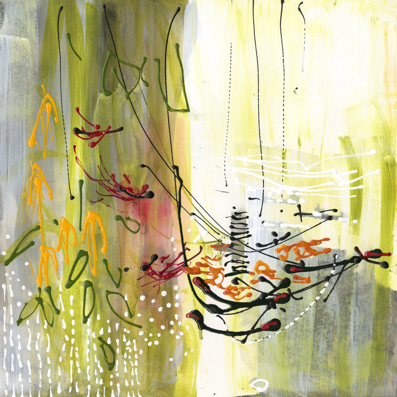 Water media painting, Red Wined Birds at the Feeder by Christine Alfery