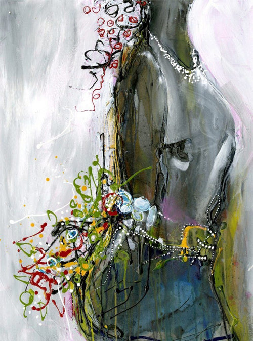 Water media painting, Short Shorts, Rhinestones and Flowers  by Christine Alfery