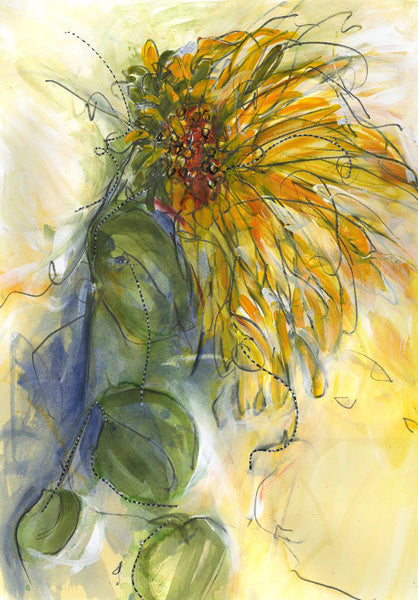 Water media painting, Sunflower IV by Christine Alfery