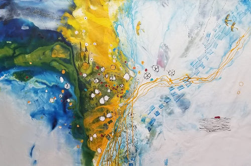 Water media painting,  The Channel at Sunflower Lodge by Christine Alfery