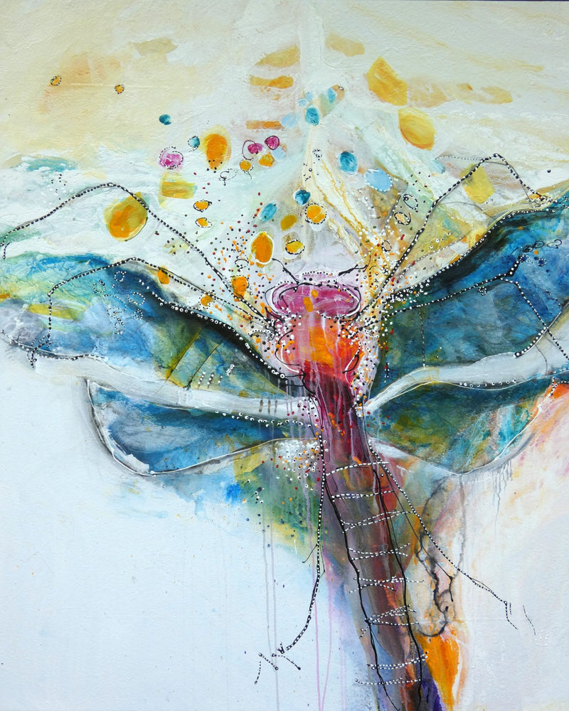 Water media painting, The Hope of the Dragonfly  by Christine Alfery
