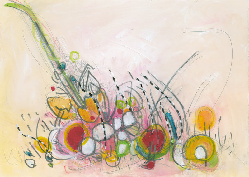 Water media painting, Bowl of Fruit by Christine Alfery