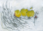 Water media painting, Three Green Apples by Christine Alfery