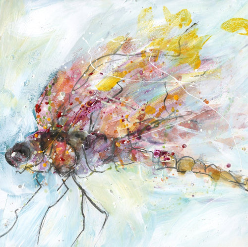 Water media painting, Transparent Wings and Sunshine - Dragonfly by Christine Alfery