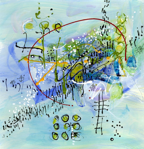 Water media painting, Traveling with Greeness and Blueness by Christine Alfery