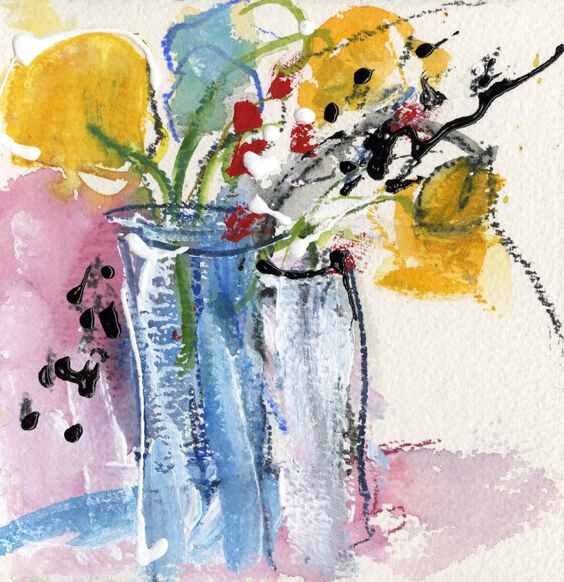 Water media painting, Two Vases of Flowers by Christine Alfery