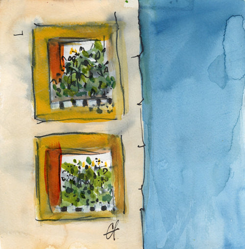 Watermedia painting, Two Windows by Christine Alfery