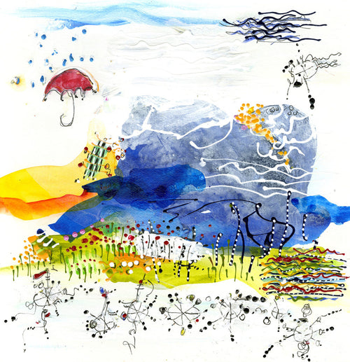 Water media painting, Under My Umbrella by Christine Alfery