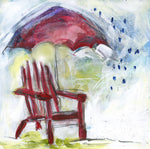 Water media painting, Under My Red Umbrella by Christine Alfery