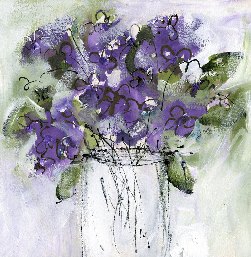 Water media painting, Mom's Violets II by Christine Alfery