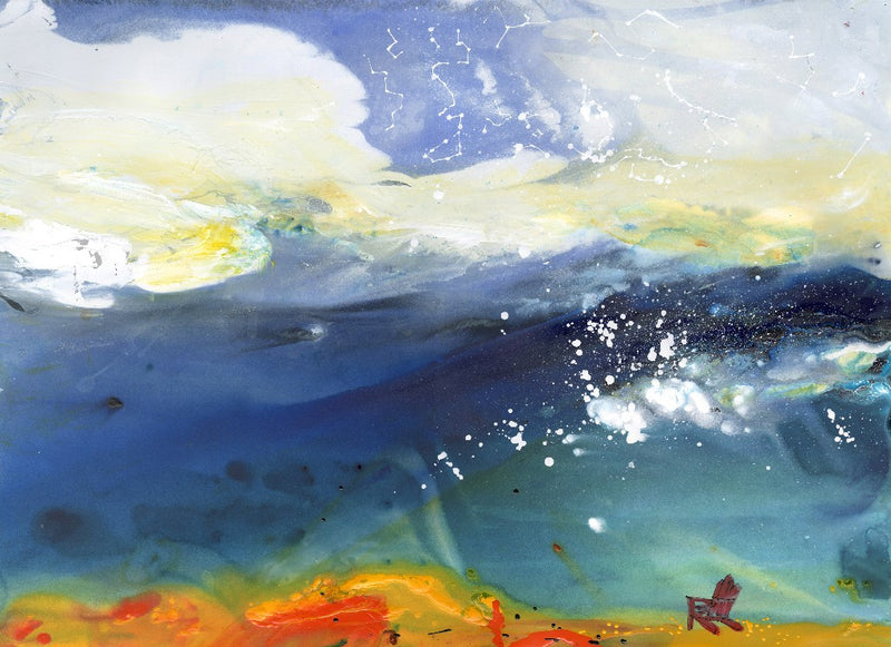 Water media painting, Where Sky and Water Meet by Christine Alfery