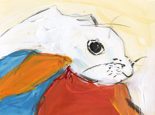 Water media painting, White Bunny by Christine Alfery