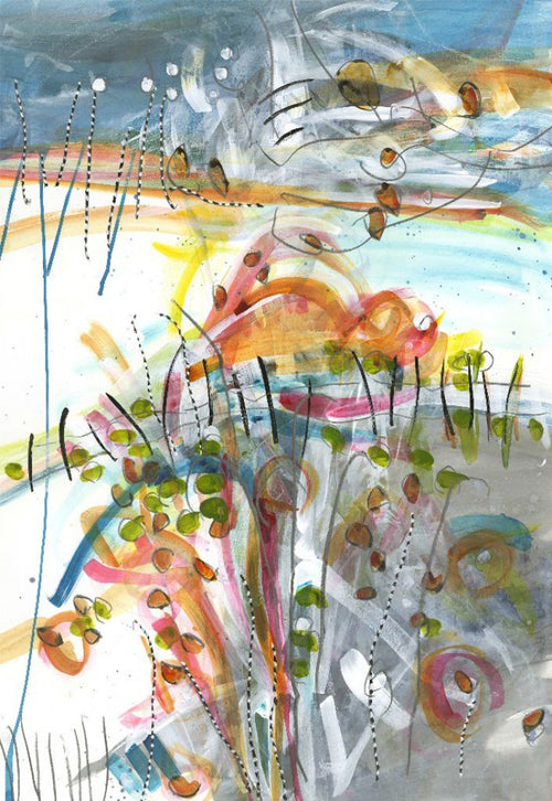 Water media painting, Wild Flowers in the Meadow II by Christine Alfery