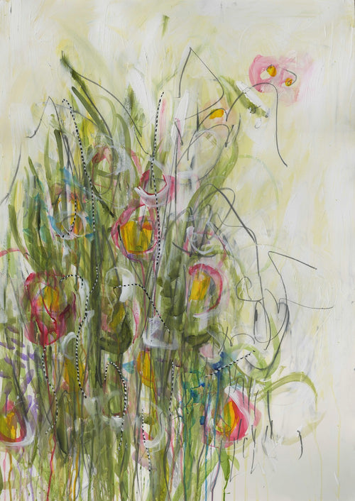 Water media painting, Wild Flowers in the Meadow by Christine Alfery
