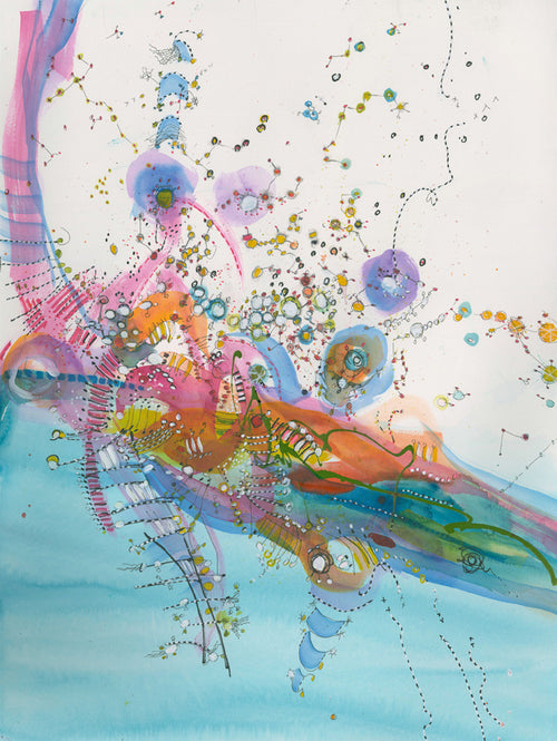 Water media painting,  Willy Wonka's Flying Machine II by Christine Alfery